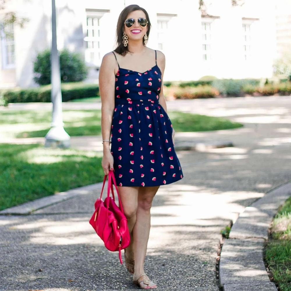 J. Crew Factory Watermelon Navy Dress